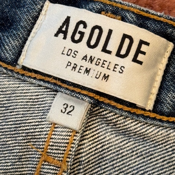 Agolde 90’s High Rise Loose Fit Blue Jeans Distressed in Psyche - Picture 7 of 12